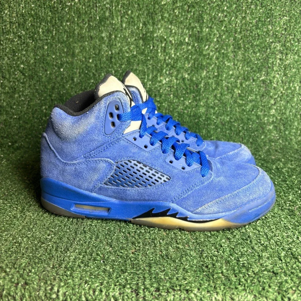 Jordan 5 Retro Blue Suede Flight Suit Basketball Sneaker Royal Blue Youth 4.5Y